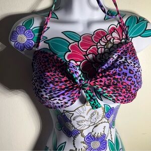 Kiera Purple Pink Black Cheetah bikini top with Lace Back
